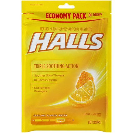 Halls Honey Lemon Cough Drops 80ct nq